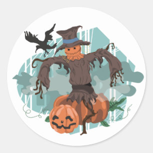 Halloween Scarecrow Scene Runder Aufkleber