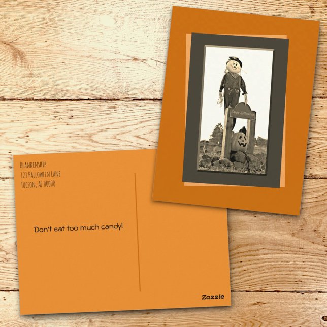 Halloween Scarecrow Sepia Template Foto Pos Postkarte (Front and back template Halloween postcard)