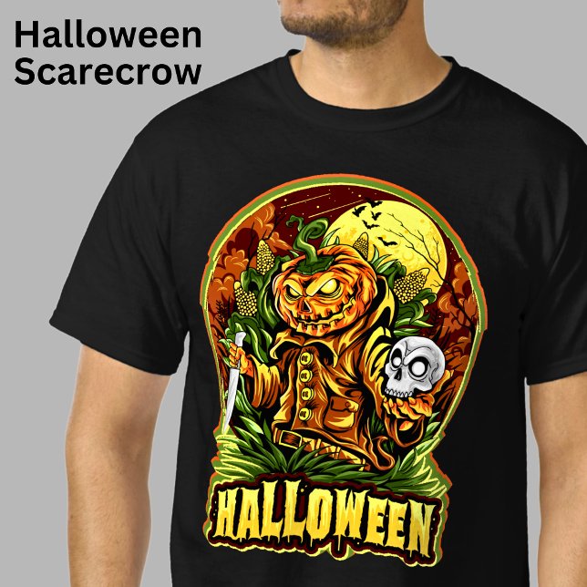 Halloween Scarecrow Skull Pumpkin Head Knife Beute T-Shirt (Von Creator hochgeladen)