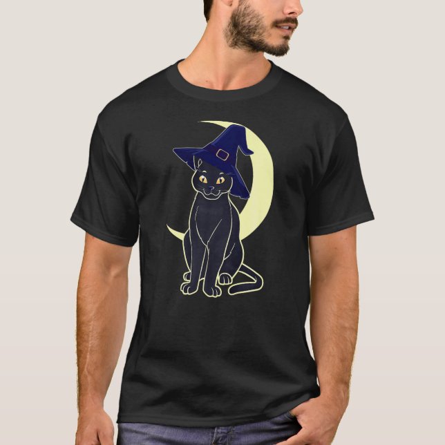 Halloween Scary Black Cat Witch Hat Cute Kitten Mo T-Shirt (Vorderseite)