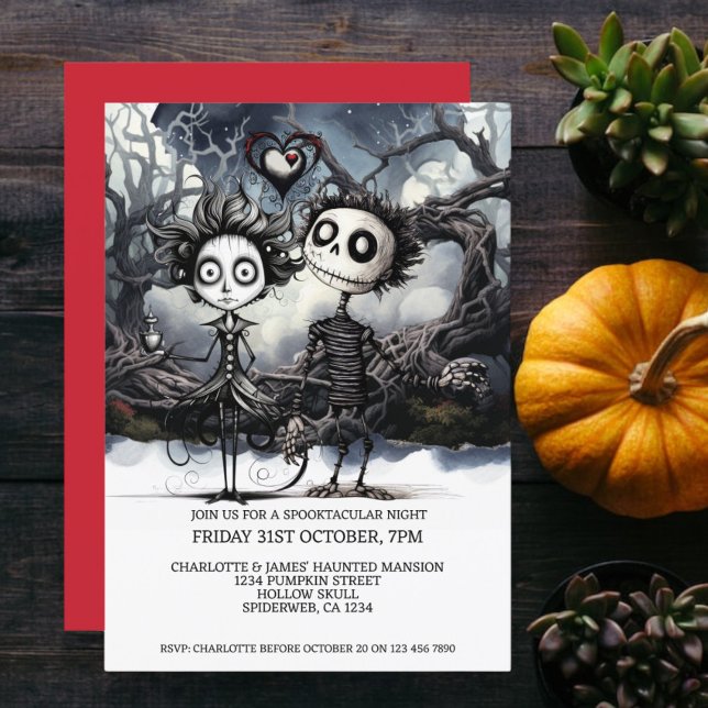 Halloween Scary Gothic Couple In Woods Einladung (Halloween Scary Gothic Couple In Woods Invitation from Ricaso. A creepy but cute couple at Halloween)