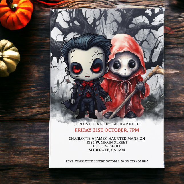 Halloween Scary Grim Reaper and Vampire Einladung (Halloween Scary Grim Reaper and Vampire Invitations from Ricaso)