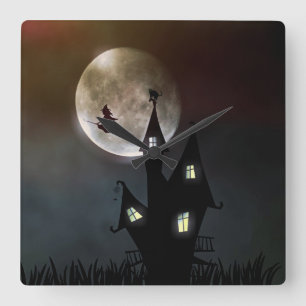 Halloween Scene Quadratische Wanduhr