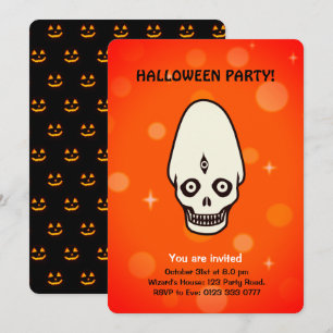 Halloween-Schädel auf der Einladung schwarz-orange