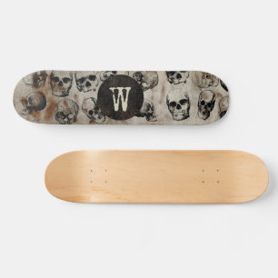 Halloween-Schädel-Monogramm im Vintage-Look Skateboard