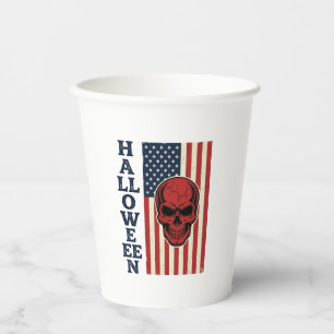Halloween-Schädel Patriotisch Vintage Grusel Fahne Pappbecher