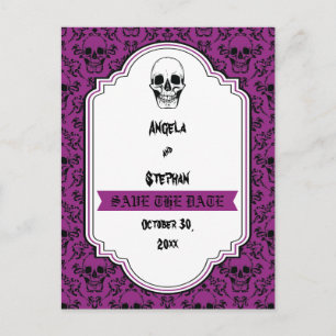 Halloween Schädeldamaske lila Gothic Save the Date Ankündigungspostkarte
