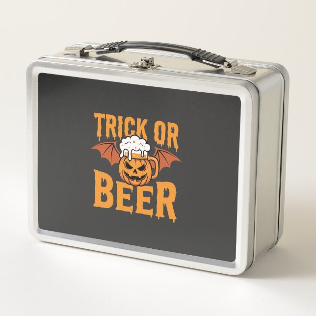 Halloween-Scherz oder Bier-Kürbis-Fledermaus-Grafi Metall Brotdose (Vorderseite)