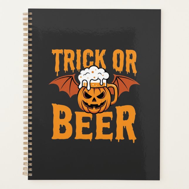 Halloween-Scherz oder Bier-Kürbis-Fledermaus-Grafi Planer (Vorderseite)