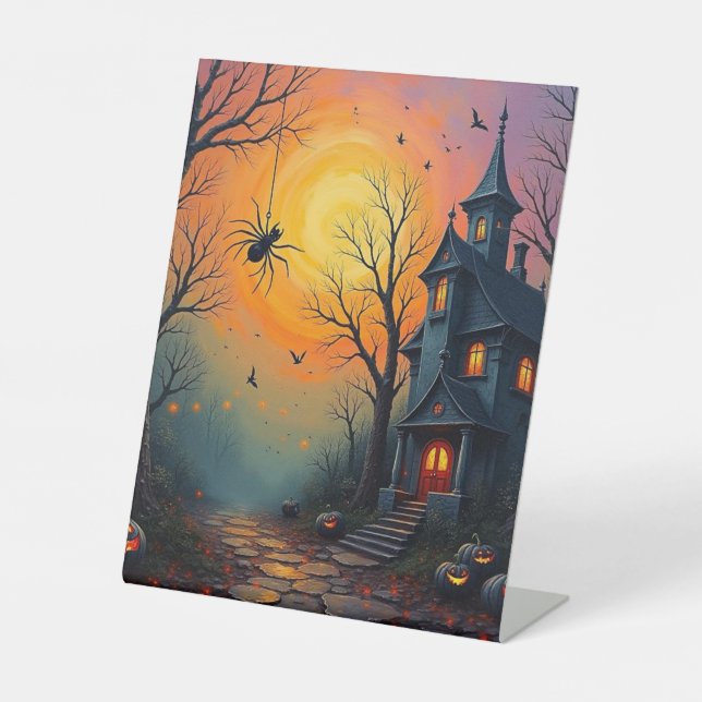 Halloween-Schloss und Mond Sockelschild (Vorderseite)