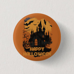Halloween-Schloss unter Mondlicht Button