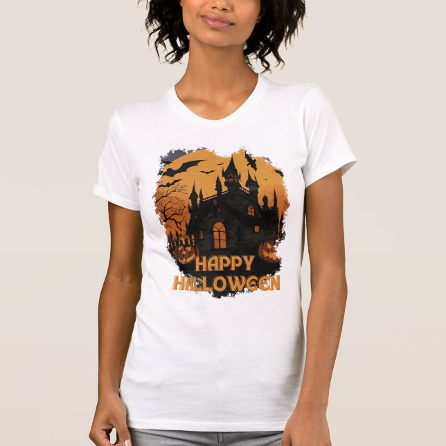 Halloween-Schloss unter Mondlicht T-Shirt (Vorderseite)