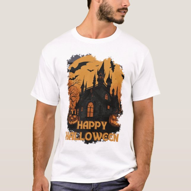 Halloween-Schloss unter Mondlicht T-Shirt (Vorderseite)