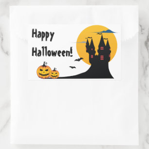 Halloween - Schloss, Vollmond, Fledermäuse und Kür Rechteckiger Aufkleber