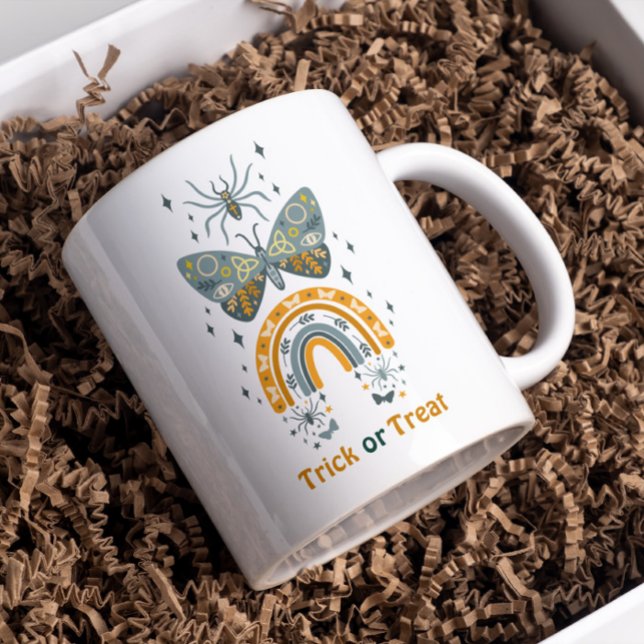 Halloween-Schmetterlinge, Regenbogen und Spinnen Kaffeetasse (Von Creator hochgeladen)