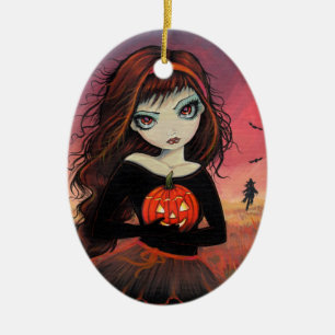 Halloween-Schmuck Großes Mädchen mit Kürbis Keramikornament