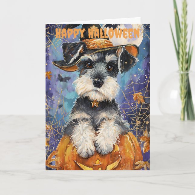 Halloween Schnauzer Dog Feiertagskarte (Vorderseite)