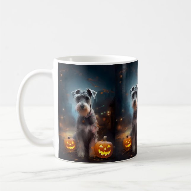 Halloween Schnauzer mit Pumpkins Beängstigend Kaffeetasse (Links)