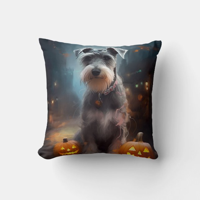 Halloween Schnauzer mit Pumpkins Beängstigend Kissen (Vorderseite)