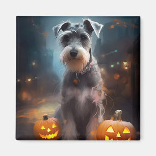 Halloween Schnauzer mit Pumpkins Beängstigend Magnet