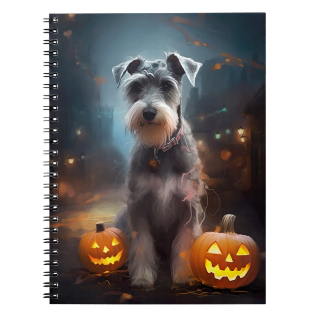 Halloween Schnauzer mit Pumpkins Beängstigend Notizblock (Vorderseite)
