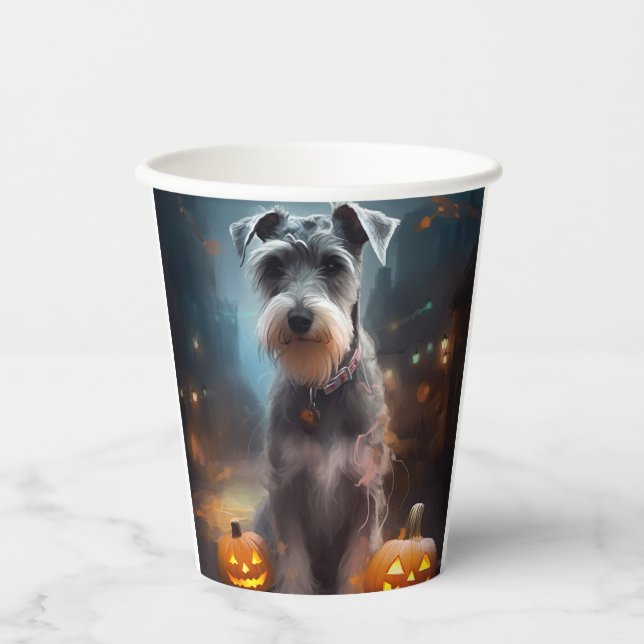 Halloween Schnauzer mit Pumpkins Beängstigend Pappbecher (Vorderseite)
