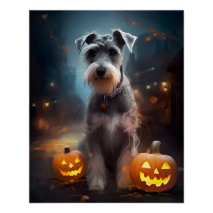 Halloween Schnauzer mit Pumpkins Beängstigend Poster
