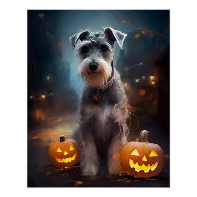 Halloween Schnauzer mit Pumpkins Beängstigend Poster (Vorderseite)