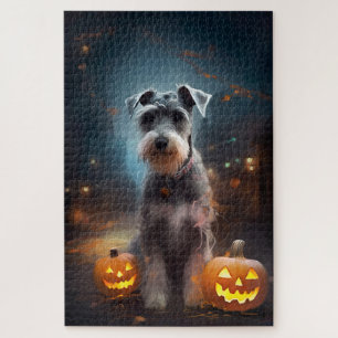 Halloween Schnauzer mit Pumpkins Beängstigend Puzzle