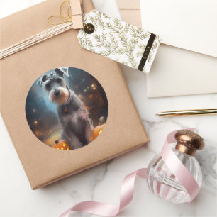 Halloween Schnauzer mit Pumpkins Beängstigend Runder Aufkleber