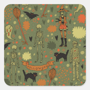 Halloween-Schrecken: Gruseliger Vintage-Mix Quadratischer Aufkleber