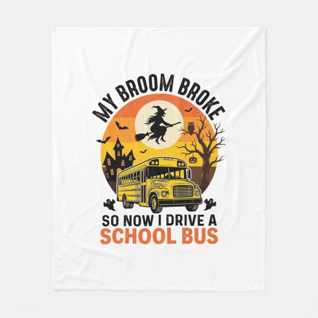 Halloween Schulbus Hexe Vintage Lehrer Design_ Fleecedecke (Vorderseite)