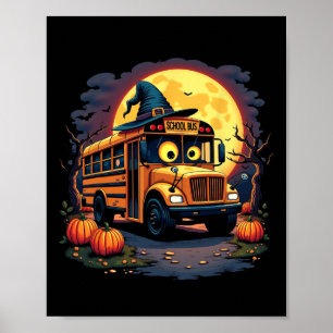 Halloween-Schulbus mit Hexenhut und Kürbissen S Poster