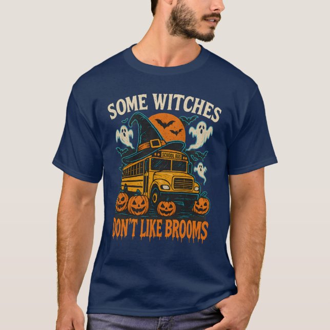 Halloween-Schulbus mit Pumpkins und Ghost T-Shirt (Vorderseite)