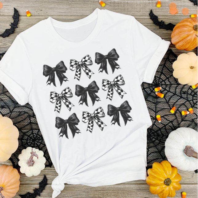 Halloween Schwarz Bogen dunkle Coquette T-Shirt (Halloween Black checked bows dark Coquette T-Shirt)