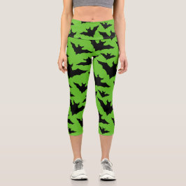 Halloween Schwarz-Fledermäuse grün coole Gaumenmus Capri Leggings