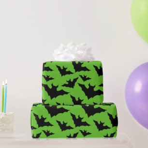 Halloween Schwarz-Fledermäuse grün coole Gaumenmus Geschenkpapier