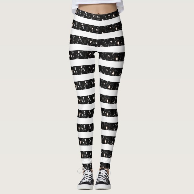 Halloween-Schwarz-Glitzern-Streifen in Weiß Leggings (Vorderseite)