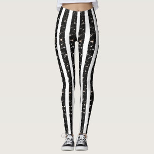Halloween-Schwarz-Glitzern-Streifen in Weiß Leggings