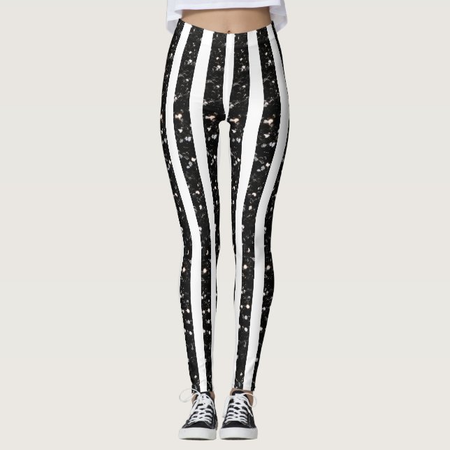 Halloween-Schwarz-Glitzern-Streifen in Weiß Leggings (Vorderseite)