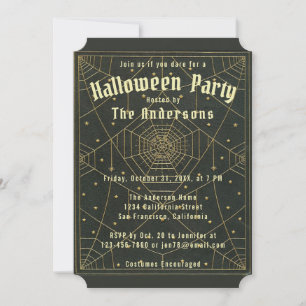Halloween Schwarz Gold Spinnennetze & Sterne Vinta Einladung