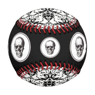 HALLOWEEN Schwarz Gothic Damask Muster Skull Baseball