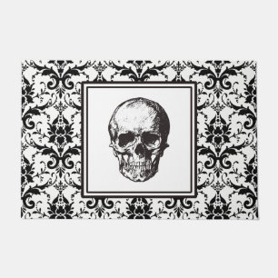 HALLOWEEN Schwarz Gothic Damask Muster Skull Fußmatte