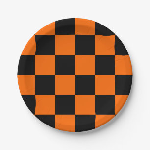 Halloween Schwarz Orange Kariert Pappteller