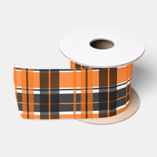 Halloween Schwarz Orange und Weiß Kariertes Muster Satinband