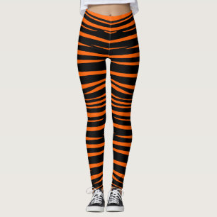 Halloween Schwarz und Orange gestreift Leggings