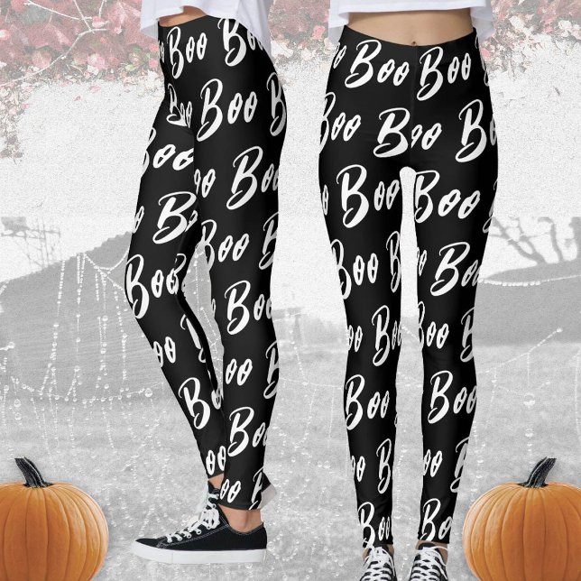 Halloween Schwarz/Weiß-Boottextmuster Leggings (Von Creator hochgeladen)