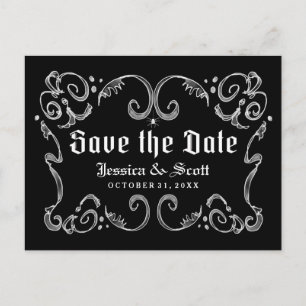 Halloween Schwarz-weiß Gothic Scroll Save the Date Ankündigungspostkarte