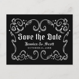 Halloween Schwarz-weiß Gothic Scroll Save the Date Ankündigungspostkarte