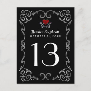 Halloween Schwarz-weiß Skelette Herz Tischnummer